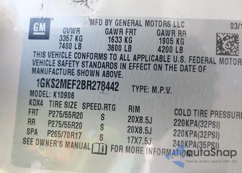 2011 GMC Yukon Xl 1500 Denali from USA, damaged, VIN 1GKS2MEF2BR278442